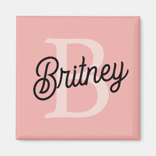 Modern Personalized Monogram and Name Pastel Pink Magnet