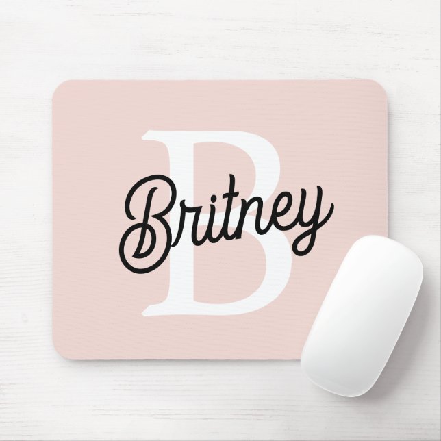 Modern Personalized Monogram and Name Pastel Pink Mouse Pad (With Mouse)