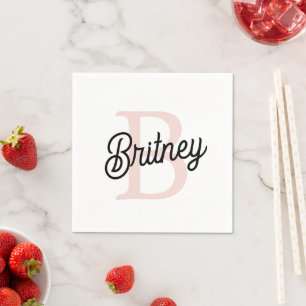Modern Personalized Monogram and Name Pastel Pink Napkin