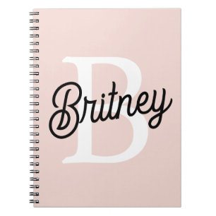 Modern Personalized Monogram and Name Pastel Pink Notebook
