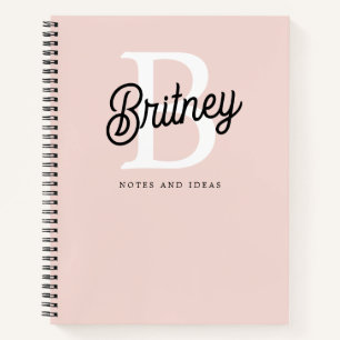 Modern Personalized Monogram and Name Pastel Pink Notebook