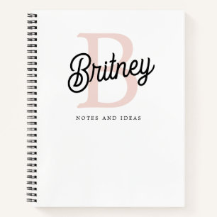Modern Personalized Monogram and Name Pastel Pink Notebook
