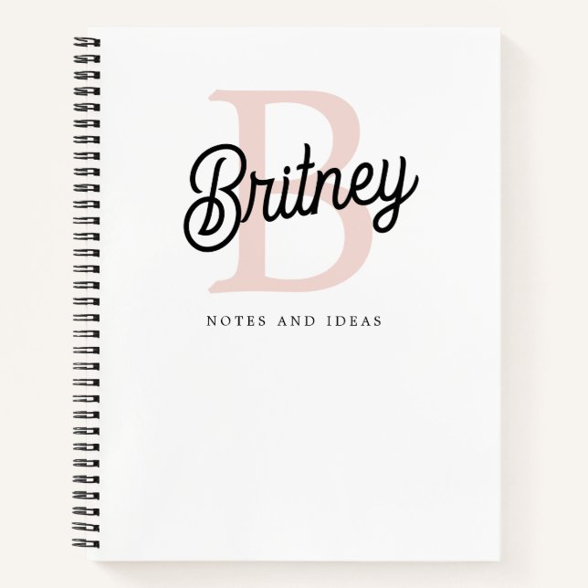 Modern Personalized Monogram and Name Pastel Pink Notebook (Front)