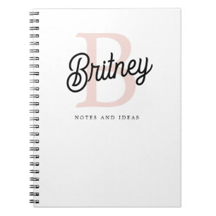 Modern Personalized Monogram and Name Pastel Pink Notebook