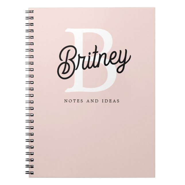 Modern Personalized Monogram and Name Pastel Pink Notebook (Front)