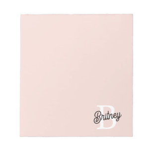 Modern Personalized Monogram and Name Pastel Pink Notepad