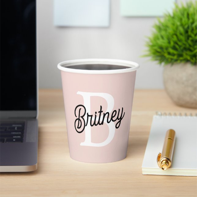 Modern Personalized Monogram and Name Pastel Pink Paper Cups (Insitu)