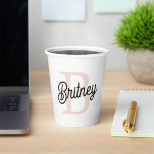 Modern Personalized Monogram and Name Pastel Pink Paper Cups