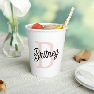 Modern Personalized Monogram and Name Pastel Pink Paper Cups