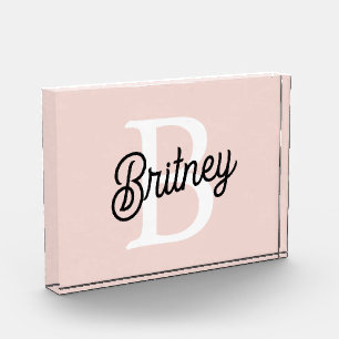 Modern Personalized Monogram and Name Pastel Pink Photo Block
