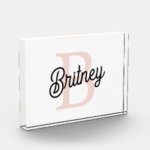 Modern Personalized Monogram and Name Pastel Pink Photo Block