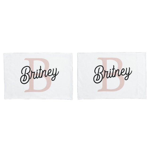 Modern Personalized Monogram and Name Pastel Pink Pillowcase (Front-Set)