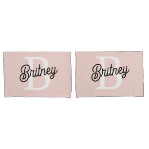 Modern Personalized Monogram and Name Pastel Pink Pillowcase