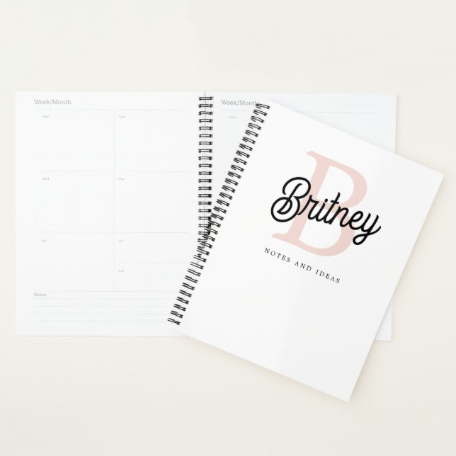 Modern Personalized Monogram and Name Pastel Pink Planner (Display)