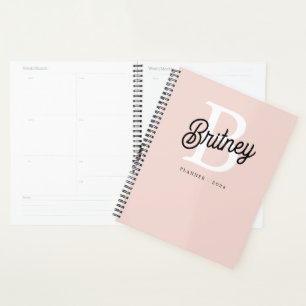 Modern Personalized Monogram and Name Pastel Pink Planner