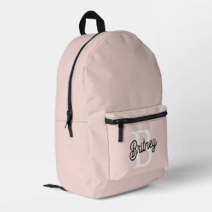Modern Personalized Monogram and Name Pastel Pink Printed Backpack