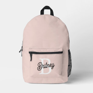 Modern Personalized Monogram and Name Pastel Pink Printed Backpack