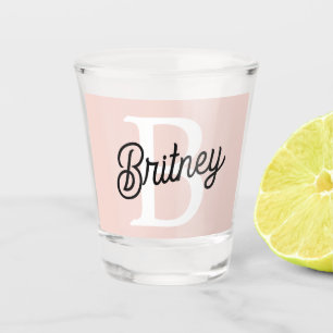 Modern Personalized Monogram and Name Pastel Pink Shot Glass
