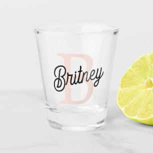 Modern Personalized Monogram and Name Pastel Pink Shot Glass
