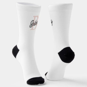 Modern Personalized Monogram and Name Pastel Pink Socks