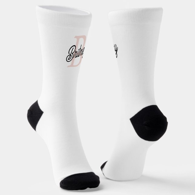 Modern Personalized Monogram and Name Pastel Pink Socks (Angled)
