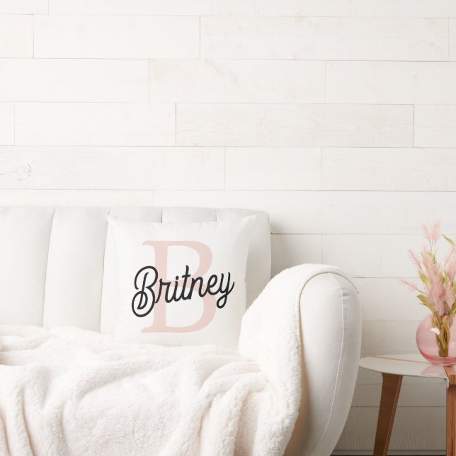 Modern Personalized Monogram and Name Pastel Pink Throw Pillow (Couch)