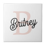 Modern Personalized Monogram and Name Pastel Pink Tile<br><div class="desc">Introducing our Modern Personalized Monogram and Name Pastel Pink Ceramic Tile, a chic and customizable addition to your décor. This tile features a soft pastel pink design, personalized with your monogram and name, making it a unique and stylish touch for any space. Perfect for use as a decorative accent in...</div>