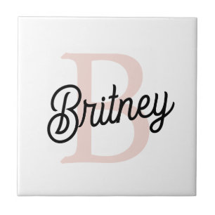 Modern Personalized Monogram and Name Pastel Pink Tile