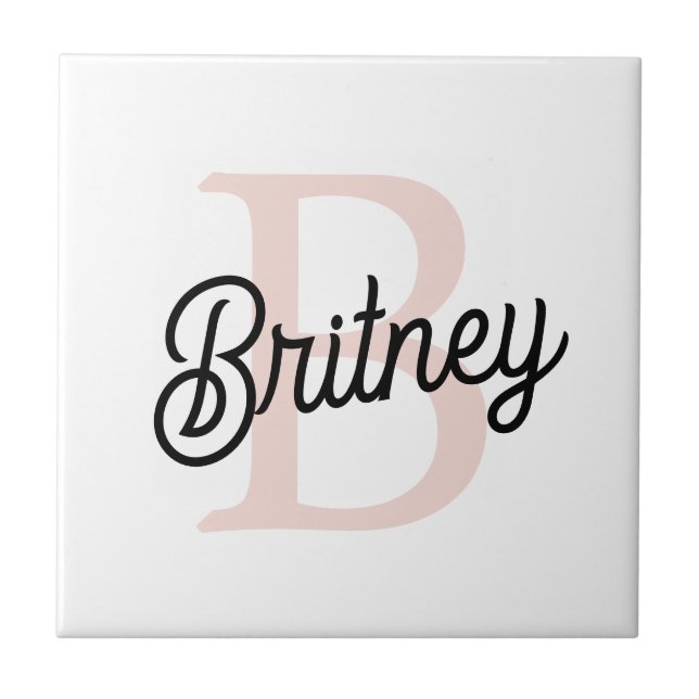 Modern Personalized Monogram and Name Pastel Pink Tile (Front)