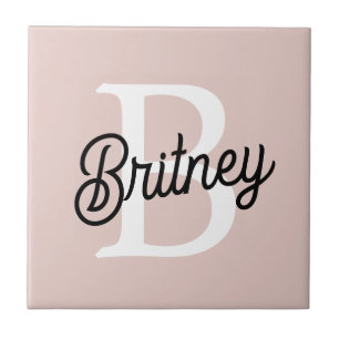 Modern Personalized Monogram and Name Pastel Pink Tile