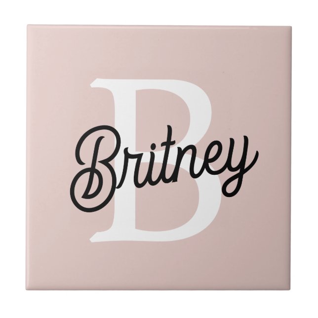 Modern Personalized Monogram and Name Pastel Pink Tile (Front)