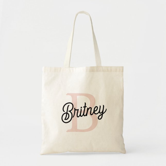 Modern Personalized Monogram and Name Pastel Pink Tote Bag (Front)