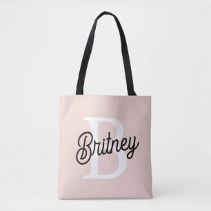 Modern Personalized Monogram and Name Pastel Pink Tote Bag