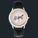 Modern Personalized Monogram and Name Pastel Pink Watch<br><div class="desc">Introducing our Modern Personalized Monogram and Name Pastel Pink Watch, a sophisticated and stylish timepiece that blends personalization with elegance. This watch features a soft pastel pink design, highlighted by your personalized monogram and name, making it a unique accessory for any occasion. Perfect for adding a touch of personal flair...</div>