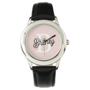 Modern Personalized Monogram and Name Pastel Pink Watch