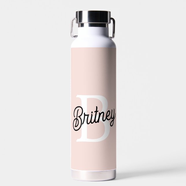 Modern Personalized Monogram and Name Pastel Pink Water Bottle (Front)
