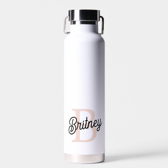 Modern Personalized Monogram and Name Pastel Pink Water Bottle (Front)