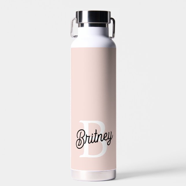 Modern Personalized Monogram and Name Pastel Pink Water Bottle (Front)
