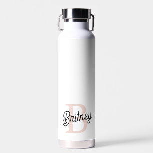 Modern Personalized Monogram and Name Pastel Pink Water Bottle