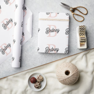Modern Personalized Monogram and Name Pastel Pink Wrapping Paper