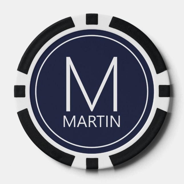 Modern Personalized Monogram and Name Poker Chips (Front)
