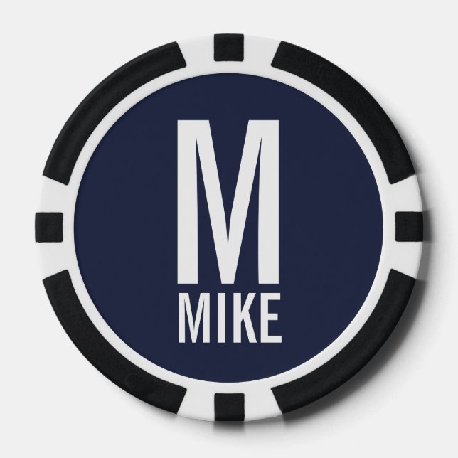 Modern Personalized Monogram and Name Poker Chips (Front)