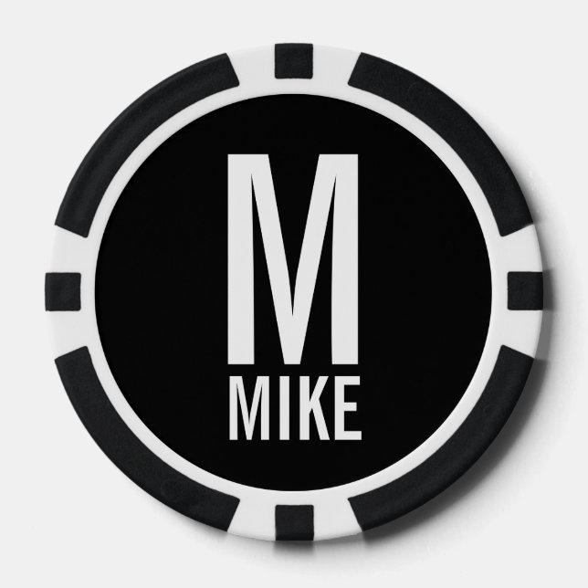 Modern Personalized Monogram and Name Poker Chips (Front)
