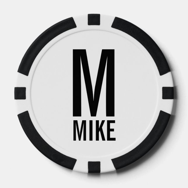 Modern Personalized Monogram and Name Poker Chips (Front)
