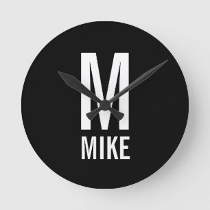 Modern Personalized Monogram and Name Round Clock