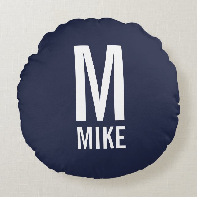 Modern Personalized Monogram and Name Round Pillow (Front)