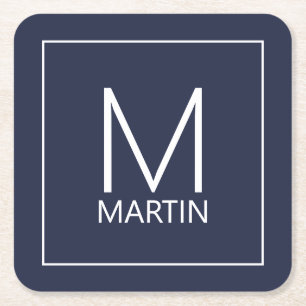 Modern Personalized Monogram and Name Square Paper Square Paper Coaster