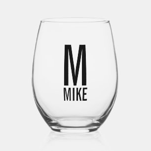Modern Personalized Monogram and Name Stemless Wine Glass