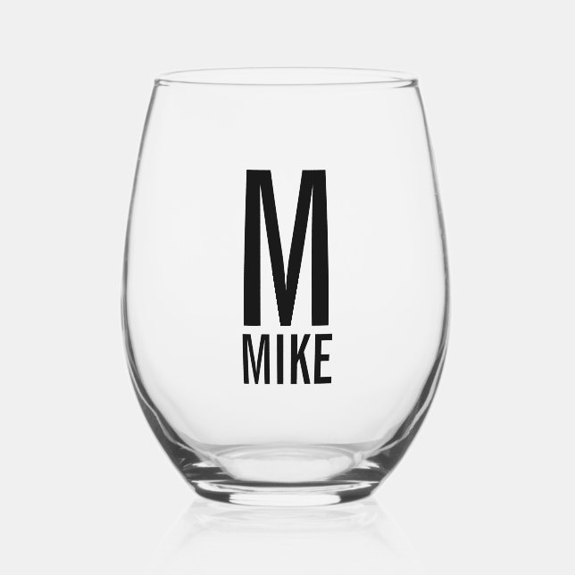 Modern Personalized Monogram and Name Stemless Wine Glass (Front)