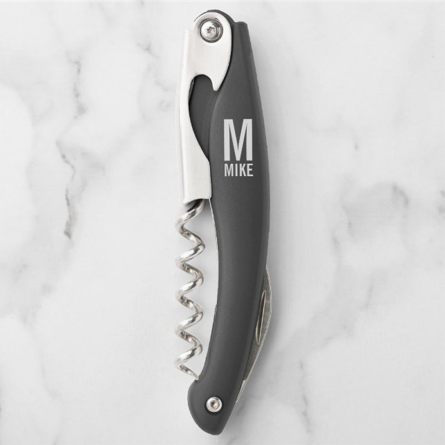 Modern Personalized Monogram and Name Waiter's Cor Corkscrew (Front)